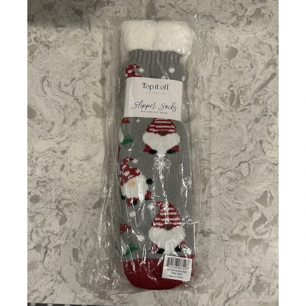 Top It Off Slipper Socks Santa Gnomes Soft